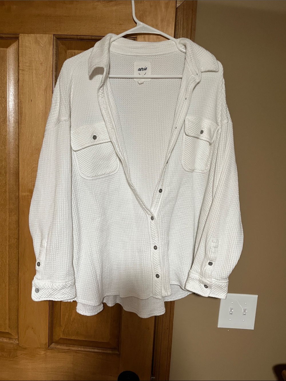 aerie White Waffle Knit Button-Down Shirt